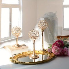 3 Pcs Crystal Candle Holder Tea Light Candlestick Holders Wedding Table Centerpi