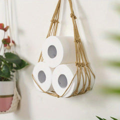 Bohemian Style Rope Wall Hanging Paper Towel Holder & Storage Rack