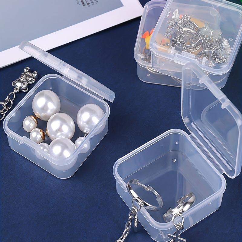 6pcs Clear Plastic Square Box 4 1.77inch Storage Case Hinged Cover