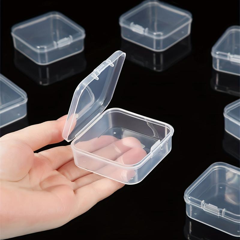 6pcs Clear Plastic Square Box 4 1.77inch Storage Case Hinged Cover