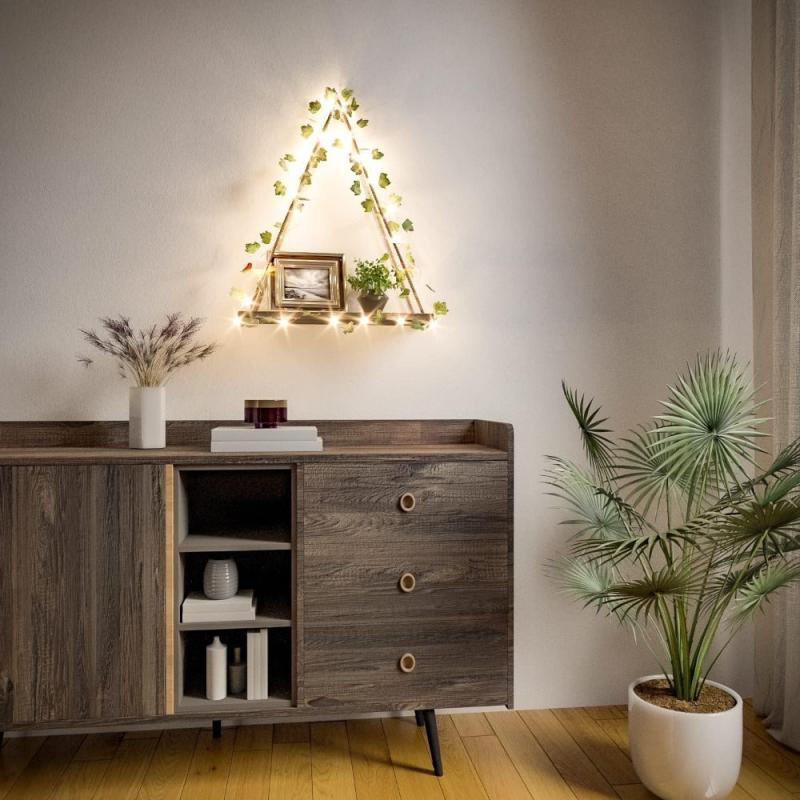 Boho Woven Hanging Shelves with Artificial Ivy Light