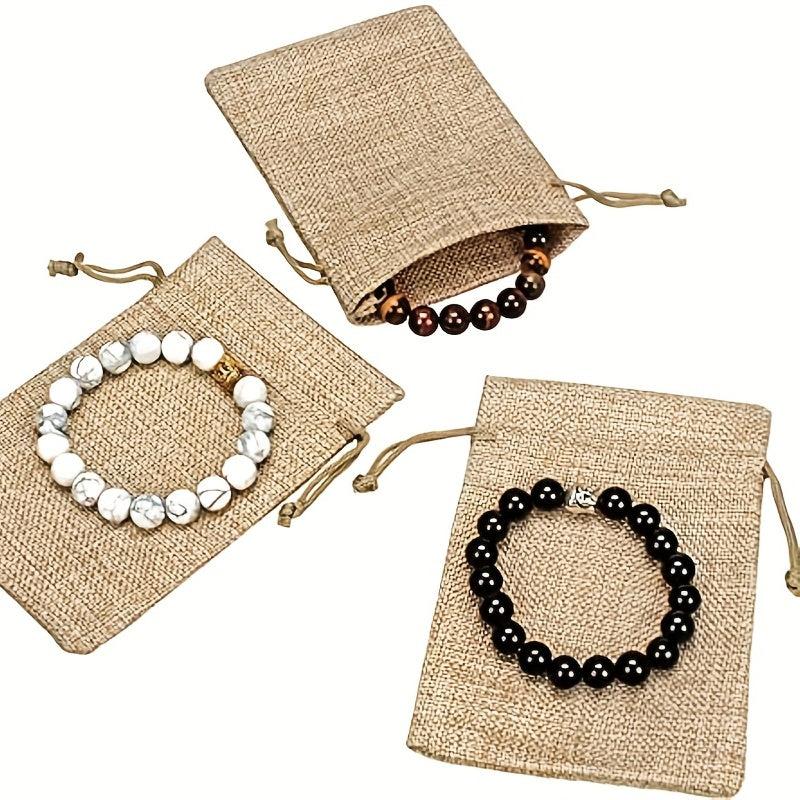 50pcs Burlap Jewelry Bags w/ Drawstring for Gift Storage & DIY Crafts