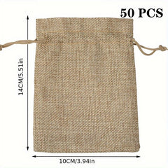 50pcs Burlap Jewelry Bags w/ Drawstring for Gift Storage & DIY Crafts