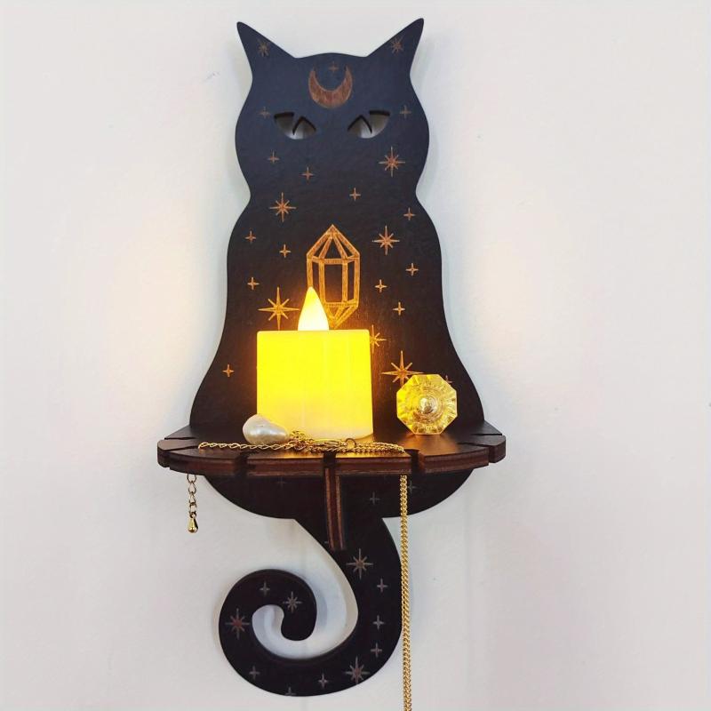 Cat Shaped Crystal Candle Display Rack Wall Mounted Wooden Shelf