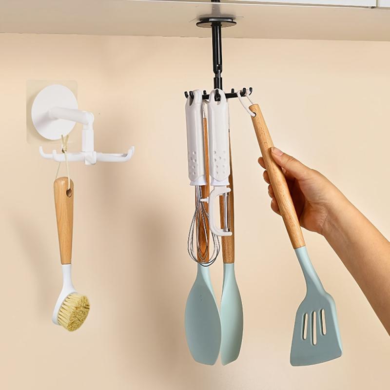 Plastic Rotating Self Adhesive Wall Hanger 7 Claws Storage Rack