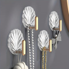 4pcs Shell Shaped Self Adhesive Wall Hooks for Hanging Towels & Coats