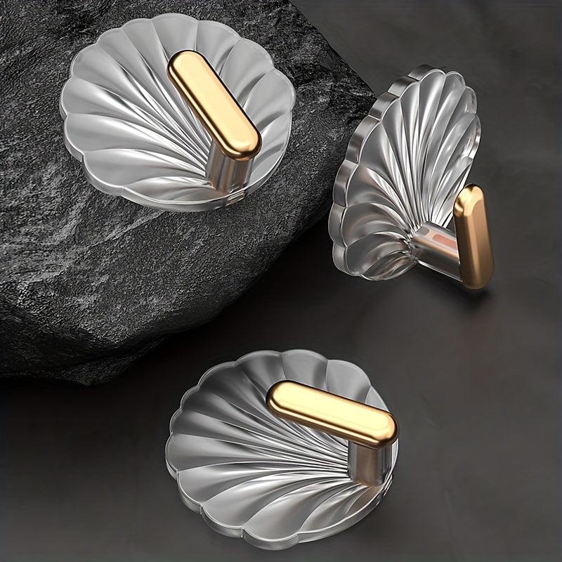 4pcs Shell Shaped Self Adhesive Wall Hooks for Hanging Towels & Coats