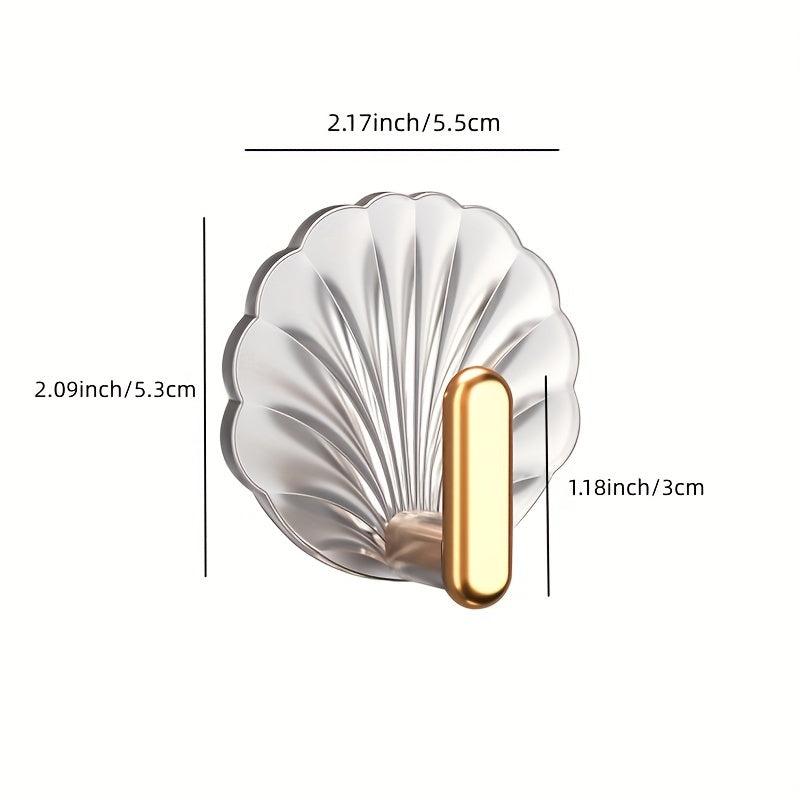 4pcs Shell Shaped Self Adhesive Wall Hooks for Hanging Towels & Coats