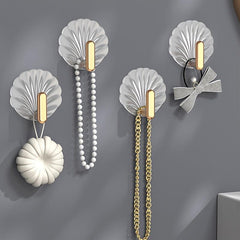 4pcs Shell Shaped Self Adhesive Wall Hooks for Hanging Towels & Coats