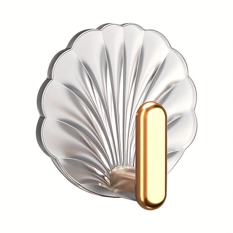 4pcs Shell Shaped Self Adhesive Wall Hooks for Hanging Towels & Coats