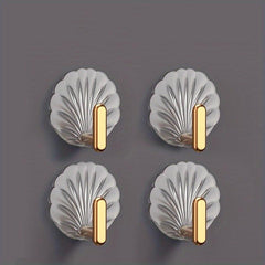 4pcs Shell Shaped Self Adhesive Wall Hooks for Hanging Towels & Coats