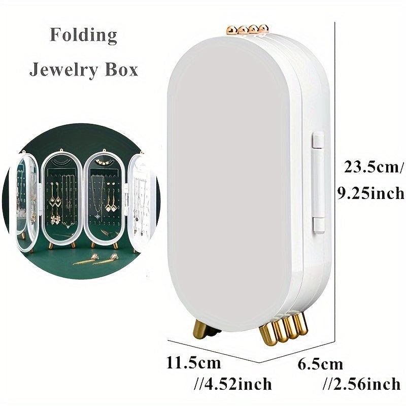 Portable Jewelry Storage Box with Mirror and Rack for Necklaces Earrings Rings