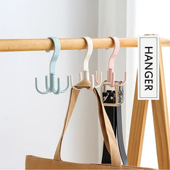 Swivel Four Claw Hook Coat Hanging Bag Tie Rack Wardrobe Scarf Storage