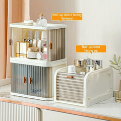 2pcs Mini Foldable Plastic Storage Box Double Rolling Door Storage Bin