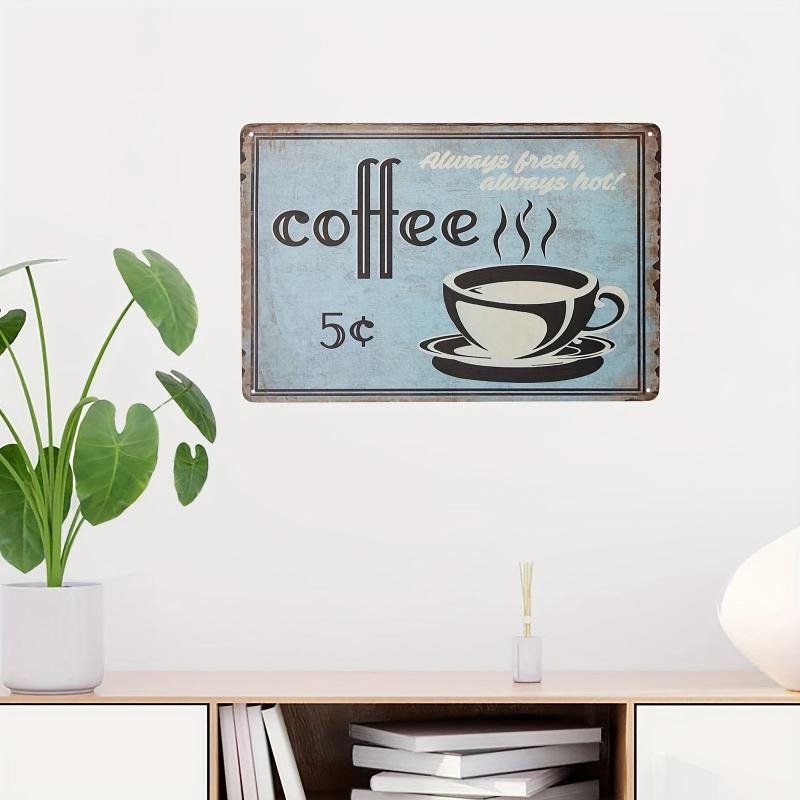Metal Retro Coffee Bar Tin Sign Open 24 Hours Freshly Brewed Daily 20x30cm