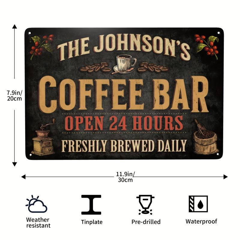 Metal Retro Coffee Bar Tin Sign Open 24 Hours Freshly Brewed Daily 20x30cm