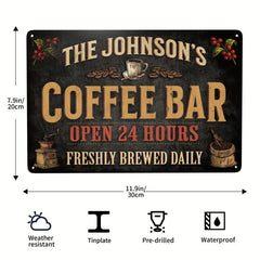 Metal Retro Coffee Bar Tin Sign Open 24 Hours Freshly Brewed Daily 20x30cm
