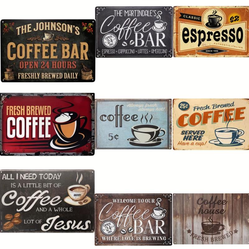 Metal Retro Coffee Bar Tin Sign Open 24 Hours Freshly Brewed Daily 20x30cm