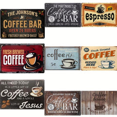 Metal Retro Coffee Bar Tin Sign Open 24 Hours Freshly Brewed Daily 20x30cm
