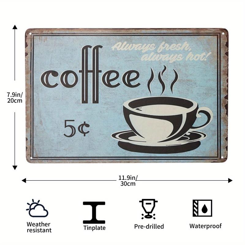 Metal Retro Coffee Bar Tin Sign Open 24 Hours Freshly Brewed Daily 20x30cm