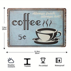 Metal Retro Coffee Bar Tin Sign Open 24 Hours Freshly Brewed Daily 20x30cm