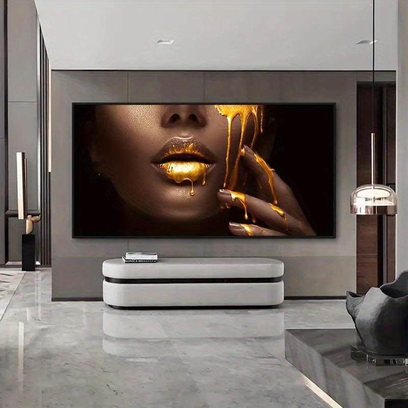 1pc Canvas Poster Modern Art Woman Face Golden Liquid Canvas Poster