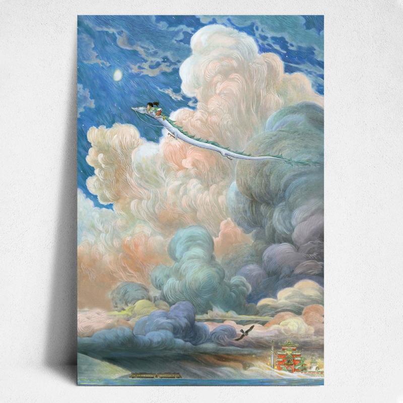 Canvas Poster Modern Art Chihiro Sky Anime Poster Japanese Anime Dragon and Girl
