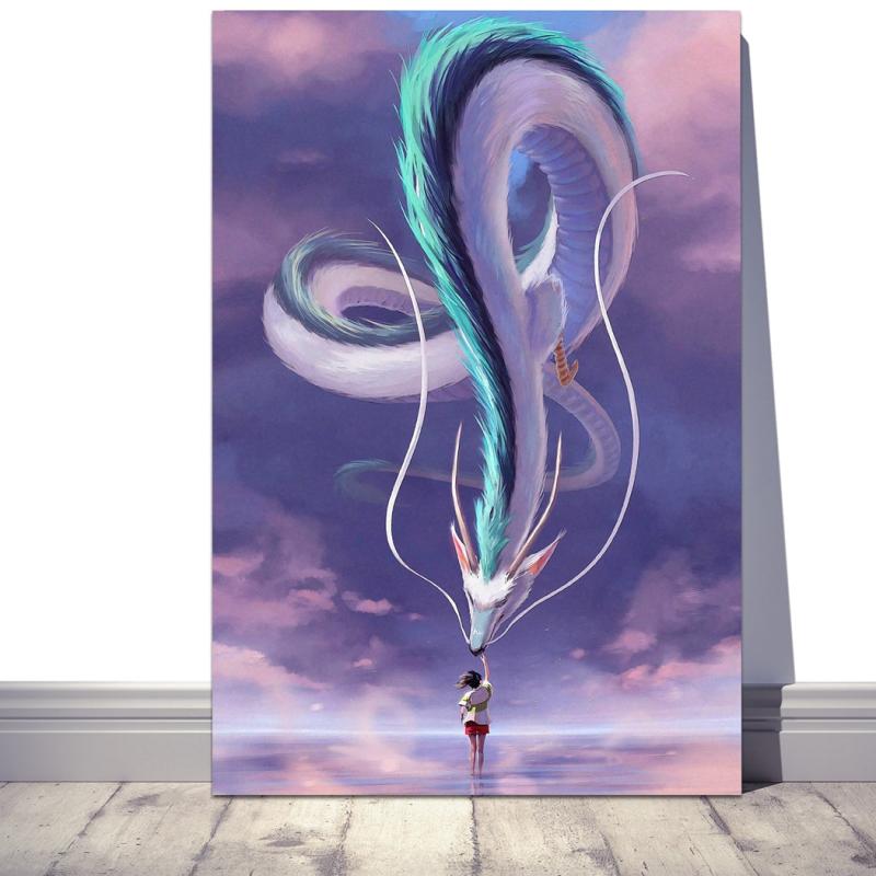 Canvas Poster Modern Art Chihiro Sky Anime Poster Japanese Anime Dragon and Girl