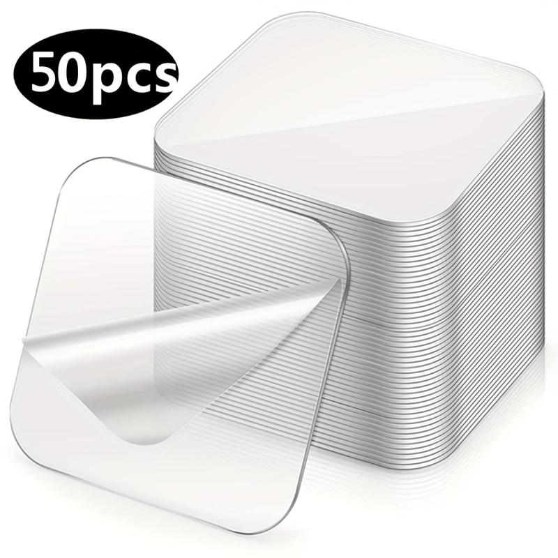 50pcs Square Double Sided Sticky Tape Transparent Washable Reusable Adhesive