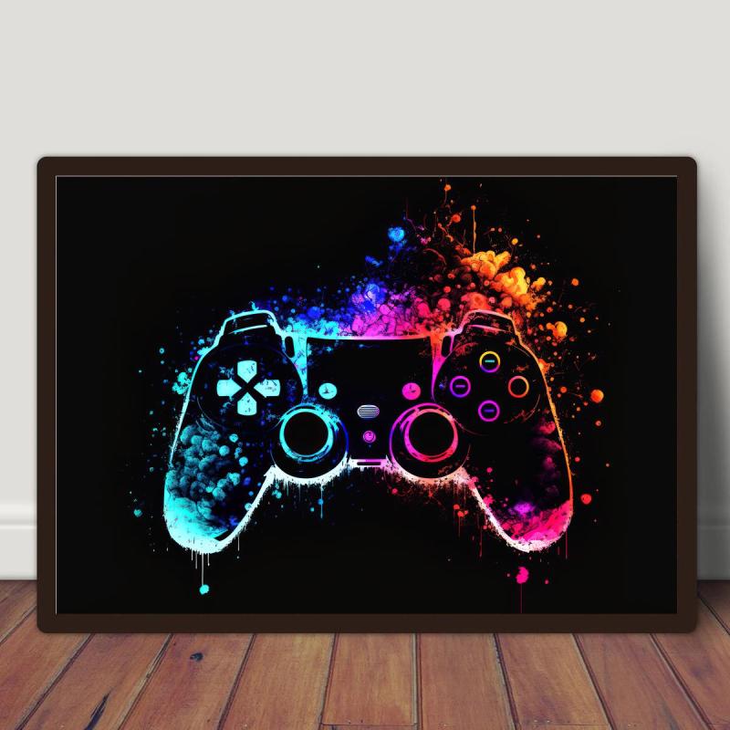 Neon Light Game Controller Painting On Canvas Wall Art