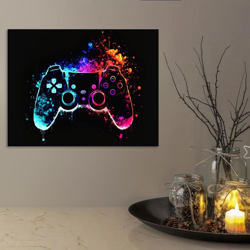 Neon Light Game Controller Painting On Canvas Wall Art
