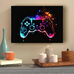 Neon Light Game Controller Painting On Canvas Wall Art