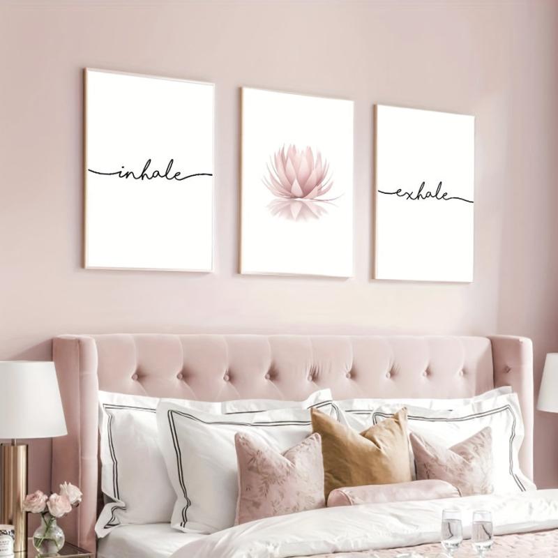 Pink Lotus Flower Canvas Paintings Inhale Exhale Posters Modern Wall Art