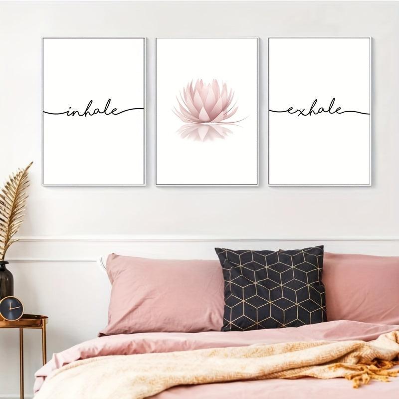 Pink Lotus Flower Canvas Paintings Inhale Exhale Posters Modern Wall Art