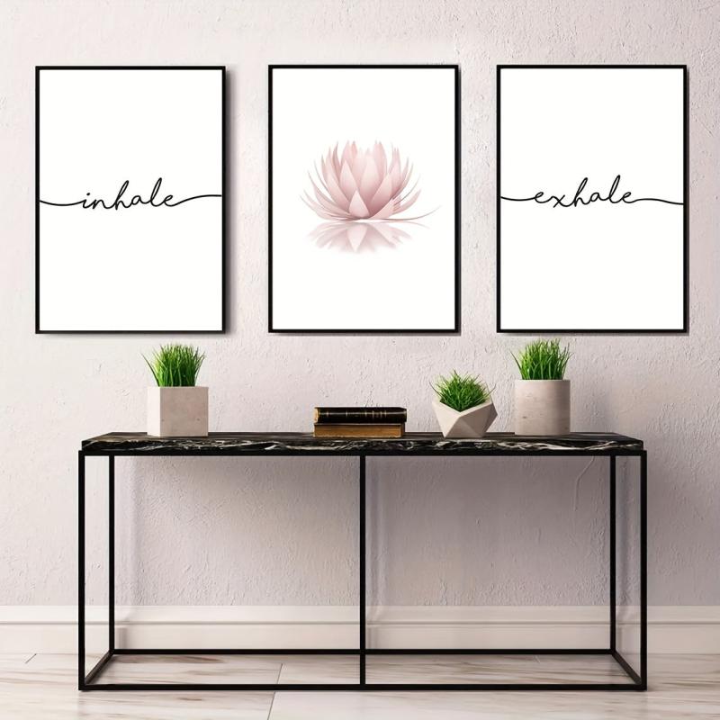 Pink Lotus Flower Canvas Paintings Inhale Exhale Posters Modern Wall Art