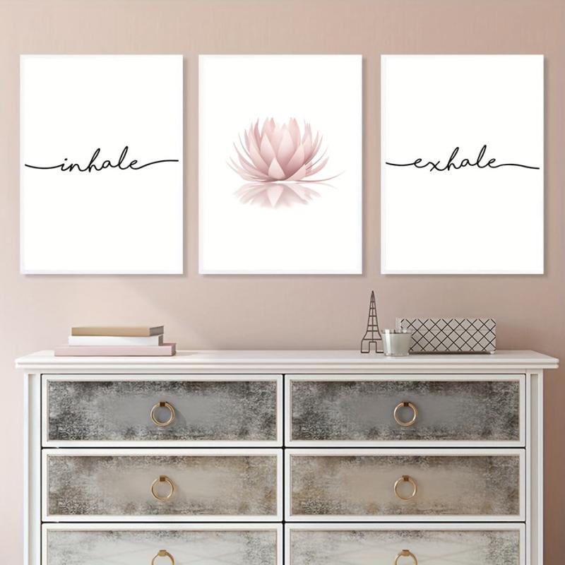 Pink Lotus Flower Canvas Paintings Inhale Exhale Posters Modern Wall Art