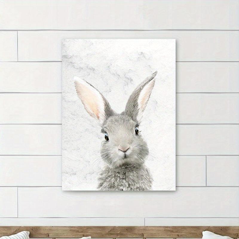 Hare Watercolor Painting Canvas Art Rabbit Wearing Flowers Wall Painting