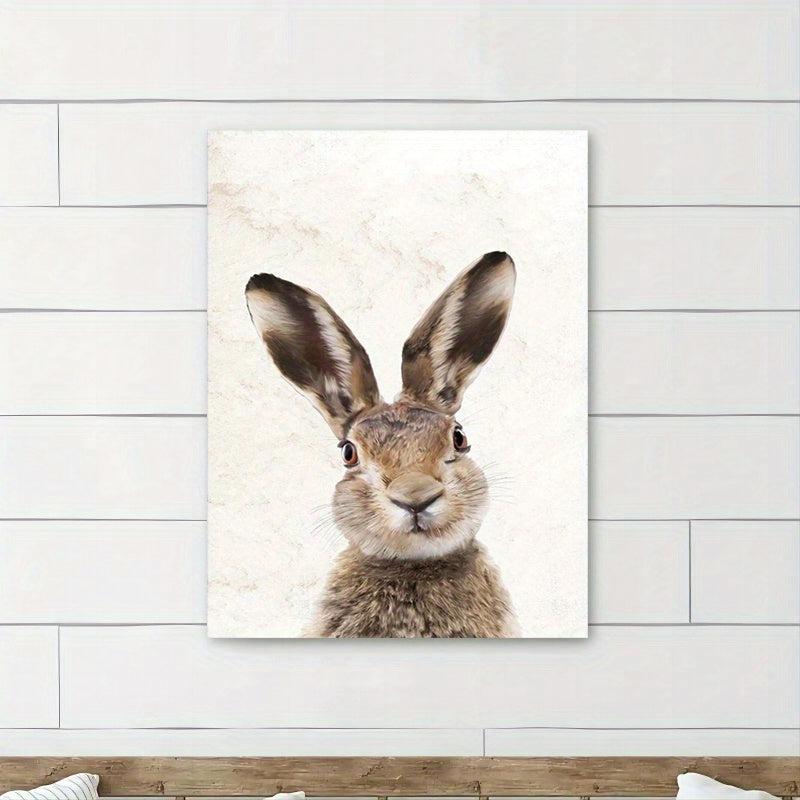 Hare Watercolor Painting Canvas Art Rabbit Wearing Flowers Wall Painting