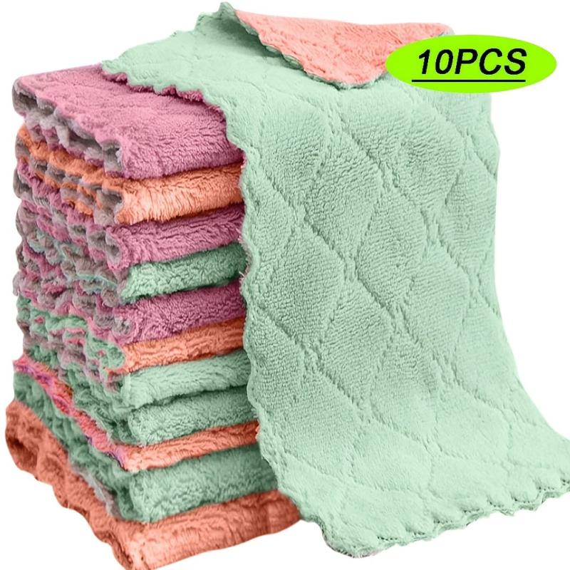 5pcs Embossed Coral Fleece Dish Towels Soft Absorbent for Kitchen Cleaning