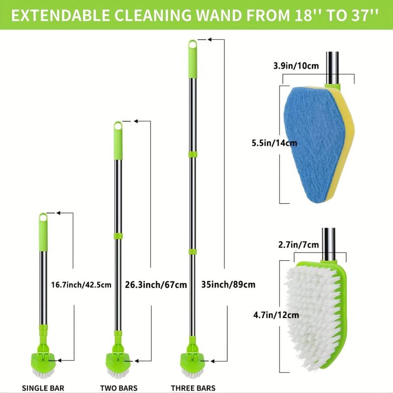 Retractable Floor Tile Scrubber with Long Handle for Kitchen Bathroom Cleaning