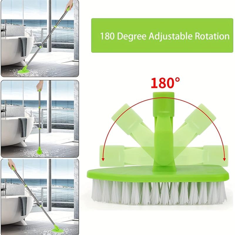 Retractable Floor Tile Scrubber with Long Handle for Kitchen Bathroom Cleaning