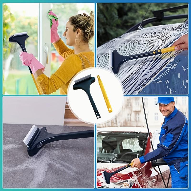 2pcs Window Screen Cleaning Brush with Scraper Long Handle