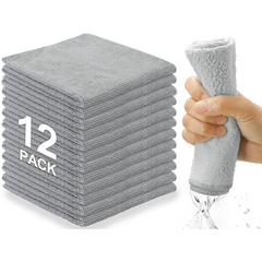 12pcs Microfiber Cleaning Cloth Grey Ultra Soft Highly Absorbent Rags