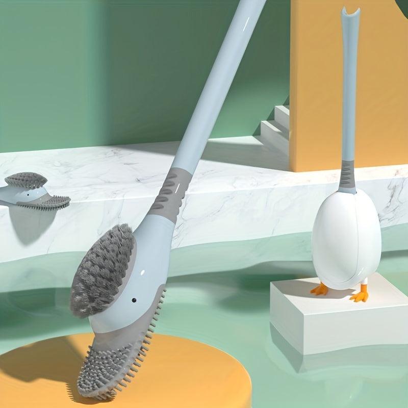 Duck Toilet Brush With Holder Punch Silicone Long Handle Flexible Bowl Cleaning