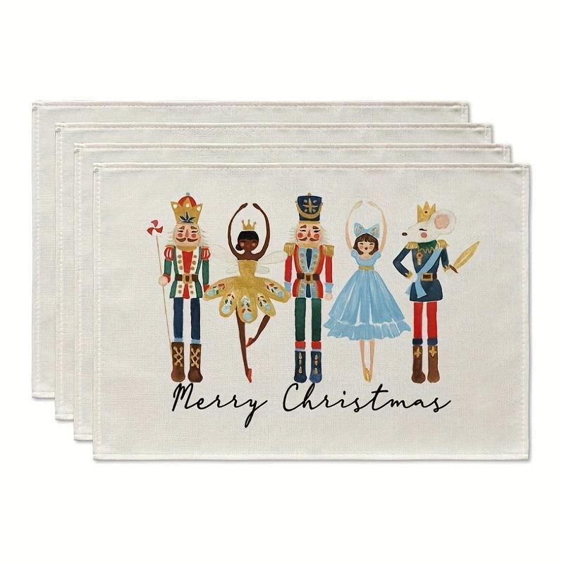 4pcs Nutcrackers Xmas Balls Merry Christmas Placemats Set 30 48x45 72 Cm