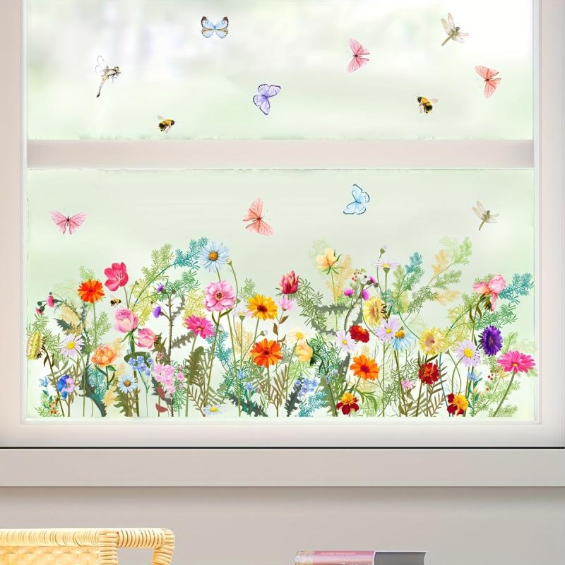 Floral Butterfly Window Stickers Living Room Bedroom Wall Decor