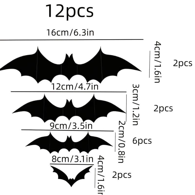 12pcs Halloween Bat 3D Wall Decoration Party Decoration
