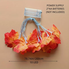 10 LED Maple Leaf String Lights for Autumn Harvest Christmas Decor