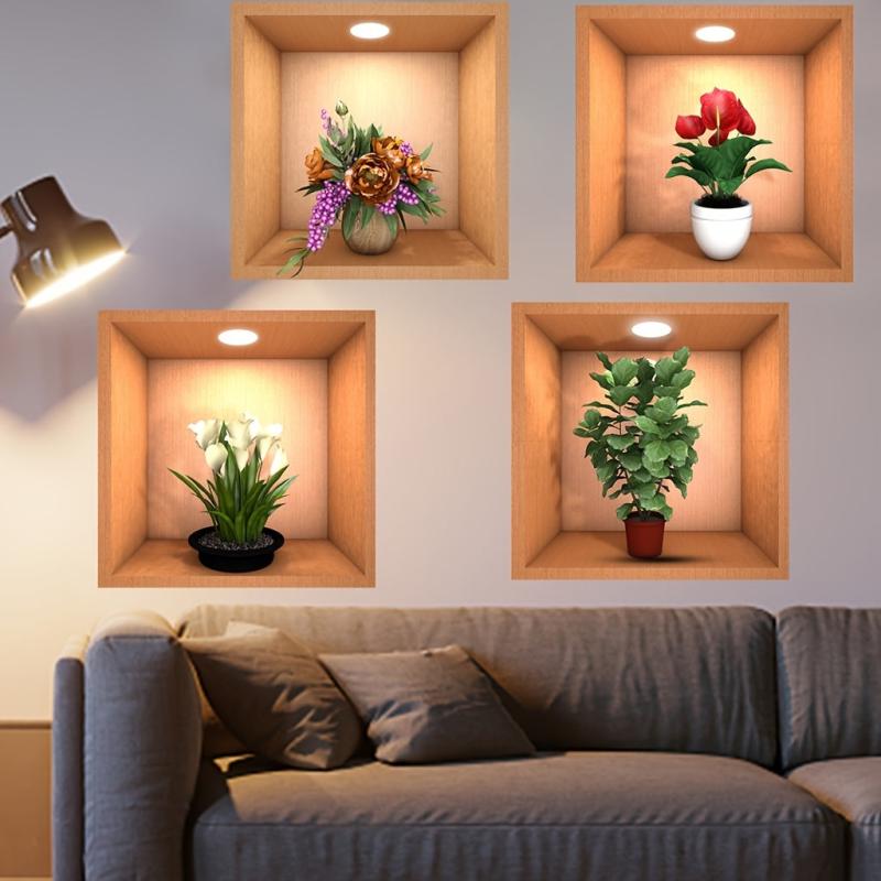 4pcs 3D Vinyl Wall Decals for DIY Room Decor