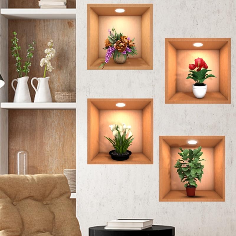 4pcs 3D Vinyl Wall Decals for DIY Room Decor